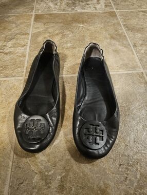 Tory Burch Black Reva Leather Ballet Flats